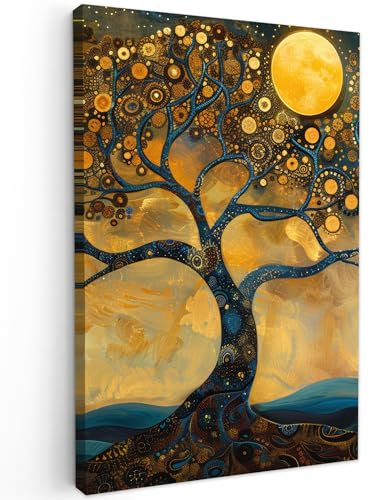 MuchoWow© Quadro Camera Da Letto 40x60 cm Quadri Soggiorno Decorazione Parete Quadri Moderni Su Tela Stampe Foto Con Cornice Quadretti PosterAlbero della vita - Luna - Fiori - Oro - Arte