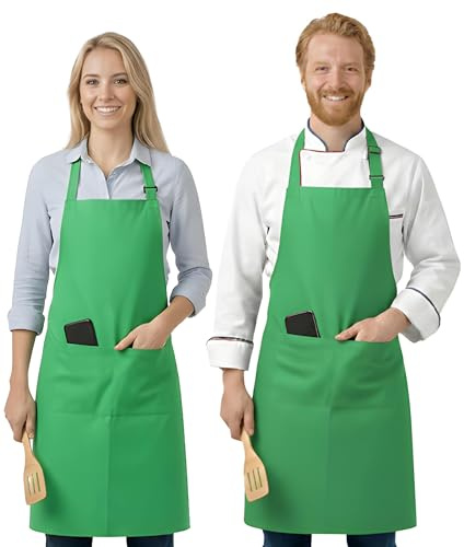 LivinEase Unisex Baumwollmischgewebe Schürze mit 2 Fronttaschen | verstellbarer Nackenriemen & lange Bindebänder | Küchenschürze, Grill- & Gastronomie-Schürze (2er-Pack)