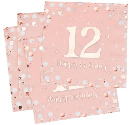 Servietten 12. geburtstag, 30 Stück Rosa Geburtstags Servietten, Happy Birthday 12 Servietten, 3-Lagig Milestone 12 Tischdekoration Papierservietten für mädchen Geburtstag Feiern Party Jubiläum