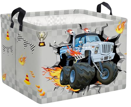 Clastyle Rennwagen Kinder Wäschekorb mit Henkel Faltbar Kleidung Spielzeug Aufbewahrungskorb Junge Aufbewahrungsbox für Babyzimmer Bad, 3D, 40 * 30 * 30 cm