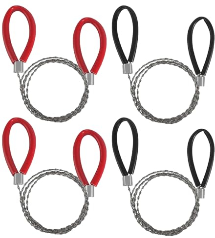 4 Pezzi Sega a Filo In Acciaio Inox,Sega a Filo Migliorata,Sega a Filo In Acciaio,Adatto per Il Lavoro in Campeggio All'aperto.Utilizzato per Tagliare Legno e Plastica (Rosso*2+Nero*2)