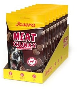 JOSERA Meat Chunks Beef (8 x 70 g) | Super Premium Snack mit Rind | 90% Fleischanteil - super schmackhaft | zuckerfreie und getreidefreie Rezeptur | schonend getrocknetes Leckerli | 8er Pack