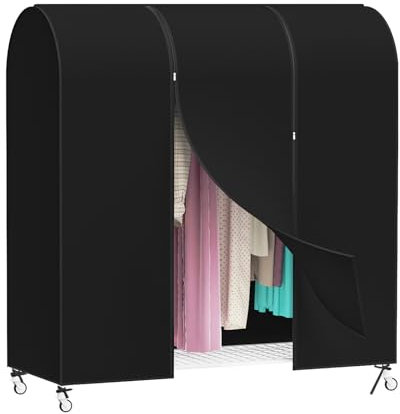 Syeeiex 5ft Atmungsaktive Kleiderständer Abdeckung Mit 2 Reißverschluss, Nicht gewebt kleidersack lang 152 x 152 x 50cm Staubschutz Kleiderbügel kleiderhülle Abdeckung für Kleiderstange, Schwarz
