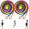 HOSHINO 16 FT Long Jump Rope for Kids, Adjustable Groups Rope Skipping with Wooden Handle, Multiplayer Rainbow Jumping Rope for Outdoor Fun, School Sport, Party Game (Wooden Round Handle, 2PCS)