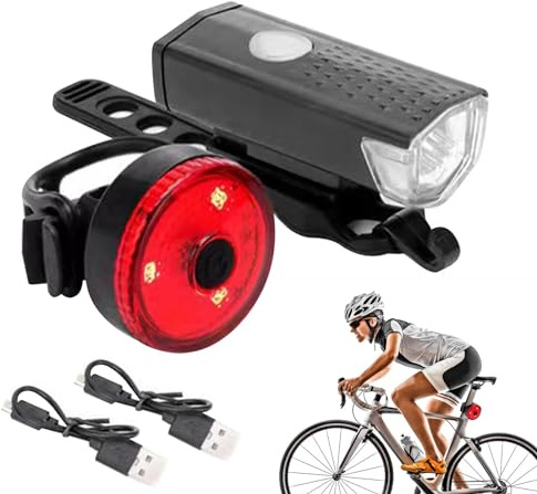 Set di luci ricaricabili a LED, ricaricabili tramite USB, per biciclette, luci anteriori e posteriori, set di fari a LED luminosi e posteriori, per bici da strada e montagna