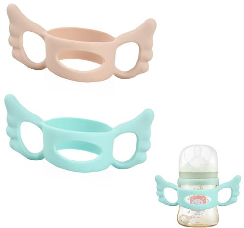 2 Stück Babyflaschen Griffe, Baby Flaschengriffe Silikon, Baby Fütterung Flaschengriff Halter, Weithals Babyflaschengriffe, Babyflaschen Zubehör für Baby Kleinhand Greifdesign, Blau+Rosa