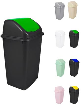 JARDIN202 - Cubo de Basura con Tapadera Basculante - 30/50 Litros - Ideal para Hogar y Oficina | 30 L (Verde - Negro)