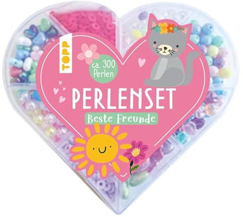 TOPP Perlenset Beste Freunde: Über 500 bunte Perlen, Herzperlen, Smiley- und Herzanhänger, Yellow