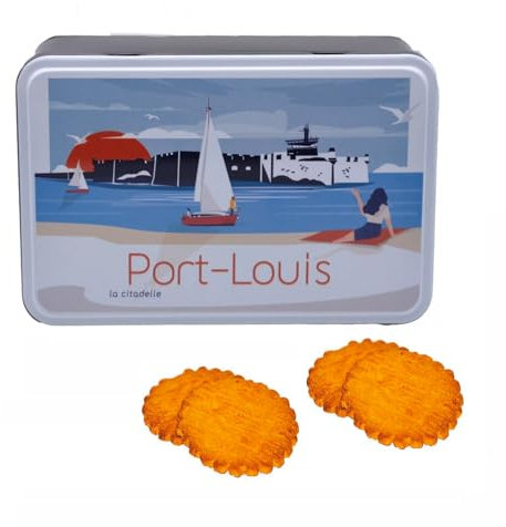 Atelier D® | Latta Metallo Biscotti Burro Assortiti | Frollini Burro Sale | Galettes e Palets Puro Burro - 350 Gr | Latta Metallo Cucina Disegni Porto Mare