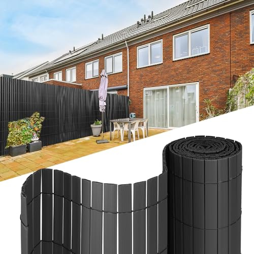 ISOISL PVC Sichtschutzmatte, 90x900cm Sichtschutz Balkon,Sichtschutz Zaun mit W-Rippenverstärkungen und Kabelbindern,Windschutz Sichtschutz UV-beständig Wetterfest,für Zaun Garten,Anthrazit