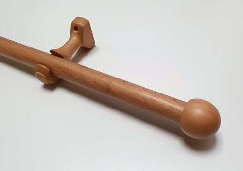 MadeInNature Tringle à Rideaux en Bois, diamètre Ø 28 mm, Kit Tringle à Rideaux Complet Avec Embouts et Supports, Longueur et Couleurs au Choix (Naturel, Embout Boule, Longueur 2.00 m)
