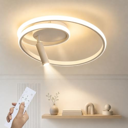 GBLY Deckenlampe LED Deckenleuchte Küche 40CM Wohnzimmer Dimmbar | Schlafzimmer Modern Metall Ring Design 37W Wohnzimmerlampe mit Strahler Weiß Küchenlampe Schlafzimmer Flur Büro Lampe Decke