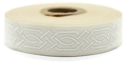 10 Meter 20 mm Creme und Weiß Jacquard-Band Gewebt mit Keltischem Knotenmuster Rollenband Gewebeband Stickerei Handwerk Kleidung Schneiderarbeiten Kreativdekoration Näharbeiten Mittelalter 20272-V1