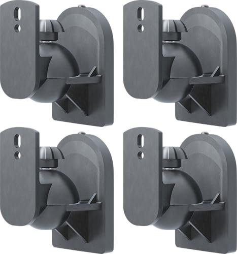 goobay Wandhalterung für Lautsprecher, universal, drehbar, neigbar, für Lautsprecher bis 3,5 kg, 4 Stück, 49391, Schwarz