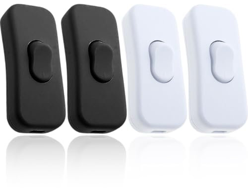 Interrupteur Bipolaire, 4 pcs, Remplacement du commutateur en ligne, Interrupteur Lampe de Chevet, Interrupteur Lampe, Interrupteur Bipolaire, pour Lampe de Table, Lampe de Chevet, Blanc/noir