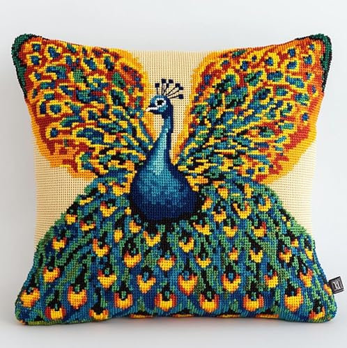 Kit de Almohadones con Cierre de Gancho Kit de Cojines para Bordar 43X43cm Funda de Cojín para Sofá,Funda de Almohada Kit de Bordadas Kits(Animal pavo real)