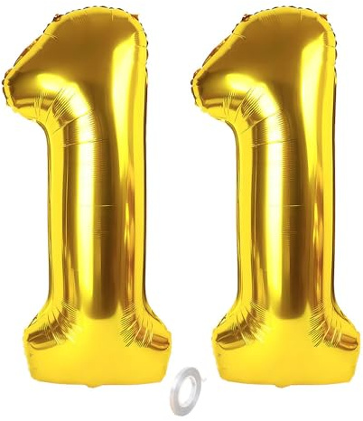 Balorise 40 Pouces Aluminium Ballon Géant Or Chiffre 11, Gonflable Hélium, Grand Numéro 0-9, 10-100 (101cm), Décoration de Doré Foil Ballons pour Fête d'anniversaire et Mariage