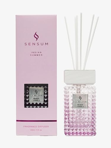 Sensum Reed Diffuser, 150ml Glass Bottle, Orange & Blue Design, Eucalyptus Indian Summer Fragrance, Home Scenting