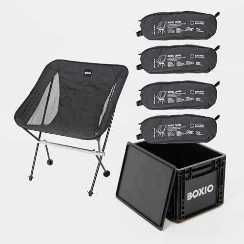 BOXIO - Chair: 4X Ultraleichter Campingstuhl, Faltbarer Klappstuhl Camping | mit Eurobox: Komfortabler Sessel & Angelstuhl - Ideal als Strandstuhl & Campingstühle Outdoor, Picknick & Strand