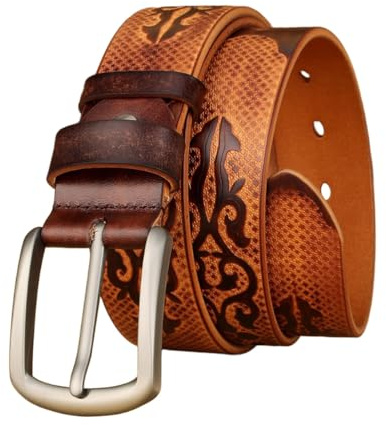 YRSHENG Western Cowboy Gürtel Herren, Echtledergürtel Herren, Country Style Vintage Gürtel, Geprägter Taillegürtel Für Jeans Hosen Rodeo, Ethno-Stil Lässig Herrengürtel,Braun,120CM/47.3''