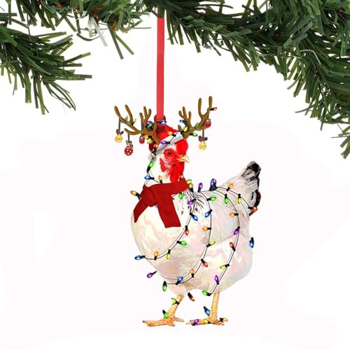 Weihnachtsbaum Anhänger Deko, Christbaumschmuck Huhn, Holz Weihnachtsanhänger Huhn, Weihnachtsbaumschmuck Lustig für Weihnachtsfeiern, Thanksgiving, Geburtstagsfeiern (D)