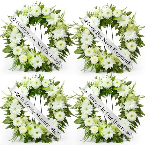 Maysing 4 Pack Funeral Sash Memorial Wreath Sash 59 x 4 Inch Funeral Ribbon Celebration of Life Ribbon for Casket or Wreath Flowers Memorial Service Honor the Loved Ones Memory Mourning