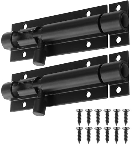 2 Set Door Lock Bolts, Heavy Duty Black Door Latch Slide Bolts Lock with Screws, Stainless Gate Bolt for Bathroom Bedroom Shed Garden Toilet (Black, 3inch)