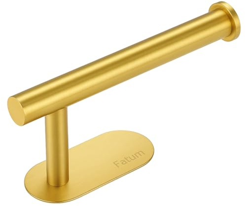 Fatum Toilet Roll Holder Gold | Self Adhesive, Brushed Stainless Steel, No Drilling, Rustproof Waterproof, Wall Mounted