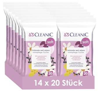 Cleanic Soft Intimpflegetücher, 14 x 20 Stk. - Kamillenextrakt - Milchsäure - sanfte Reinigung - tägliche Hygiene - Linderung von Irritationen - spülbar