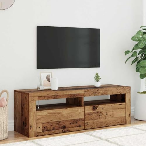 ZXLIHS 120 cm LED-TV-Schrank, Kleiner TV-änder für Fernseher bis zu 55 Zoll, 2 herunterziehbare Türen, für Wohnzimmer, Gaming-Unterhaltungsraum – Alter Stil