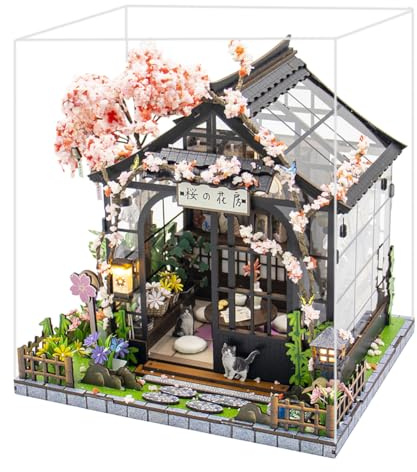 TOPBSFARNY Casa delle bambole in miniatura in legno giapponese Sakura serra casa delle bambole fai da te kit costruzione villa modello 3D regali creativi per amici e genitori (con copertura