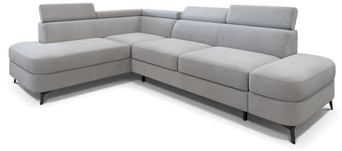 Masseno Ecksofa AVISE MV L-S mit Schlaffunktion L-Form, Klassisch Sofa mit Bettkasten, Wohnzimmersofa, Couch, Soffa, Bettsofa, Couchgarnitur - Hellgrau, MATT Velvet 83