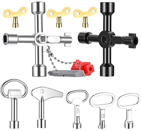 DAJMAIEZ 10 Pcs Llave de Panel Multifuncional para Radiadores y Contadores | Juego de 10 llaves universales triangulares y cuadradas, ideales para radiadores, grifos, ascensores y contadores de agua.