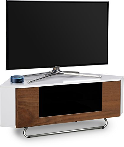 Centurion Supports Hampshire Corner-Friendly Gloss White with Walnut Contrast Beam-Thru Remote Friendly Door 26-50 Flat Screen TV Cabinet