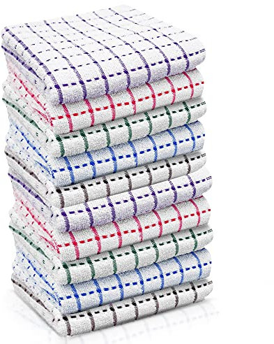 Sunshine Comforts Terry Tea Towel Pack of 10 - Professional Grade Essential Dish Cloths Kitchen Restaurant Bar Glass (10, 40 x 70 cm)