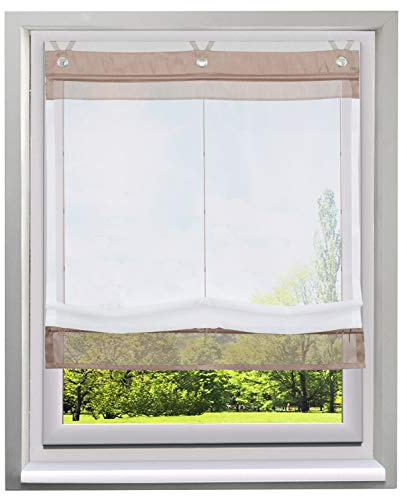 Ösenrollo Schön Spleiss Raffrollo mit V-Haken Transparent Voile Vorhang (BxH 100x155cm, Hellbraun)