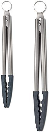 Zeal JSET2T Non-Stick Silicone Large & Small Cook’s Tongs Set-Dark Grey