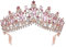 Minkissy Women Tiara with Comb, Crystal Crown Rhinestone Tiaras Headband Queen Princess Bride Crown for Lady Woman Girl (golden und rosa Strass)