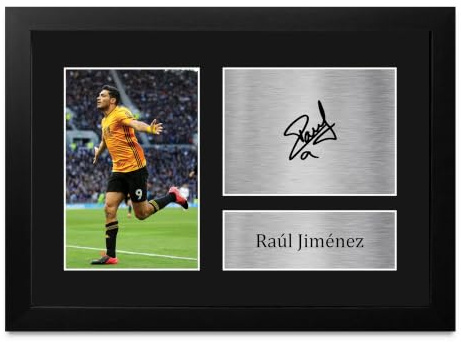 HWC Trading Raul Jimenez Gifts gedrucktes Autogramm für Fans und Fans, gerahmt, A4