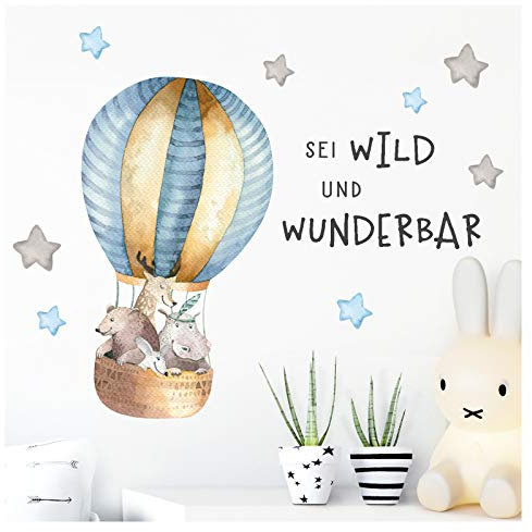 Little Deco Aufkleber Spruch sei wild & Tiere I Wandbild S - 96 x 33 cm (BxH) I Heißluftballon Wandtattoo Kinderzimmer Junge Babyzimmer Tiere Wandbilder Deko Kinder DL319