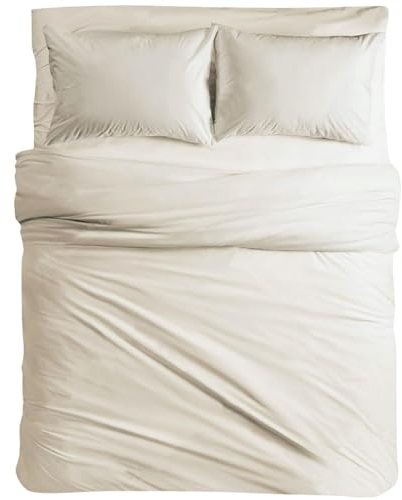 MAXIME MAISON - Bettlaken Set Baumwolle (4 Teilige, Creme) für Allergiker geeignet, 1 Spannbettlaken 180x200cm, 1 Bettlaken 240x285cm und 2 Kissenbezüge 52x82cm (BETTBEZUG Nicht ENTHALTEN)
