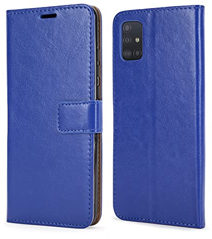 NWNK13 For Samsung A51 Phone Case Premium Leather Flip Case Book Wallet Case Card Holder Media Stand Shock Proof Protective Phone Cover Compatible for Samsung Galaxy A51 (Blue)