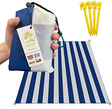HZJOYUE Outdoor-Picknickdecke, 180,3 x 139,7 cm, kompakt, leicht, Taschendecke, beste Matte für Strand, Wandern, Reisen, Camping, Festivals, mit Karabiner, Taschen, Schlaufen, Heringen