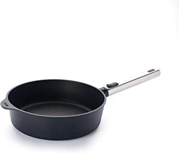 Woll Diamond Logic XR Pro Hochrandpfanne - Induktiv -, Ø 24 cm, 7 cm hoch, mit abnehmbarem Edelstahlstiel - Geeignet für alle Herdarten, Aluminiumguss, Antihaft-Versiegelung, backofenfest, schwarz