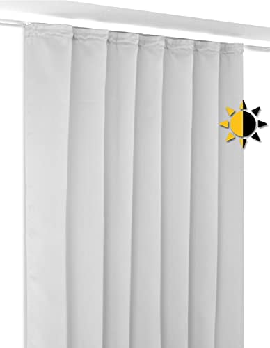 Verdunkelungsgardine mit Kräuselband U-Band, Blackout Vorhang Blickdicht abdunkelnd, Größe und Farbe wählbar (Breite: 140 cm, Höhe: 225 cm, Hellgrau)