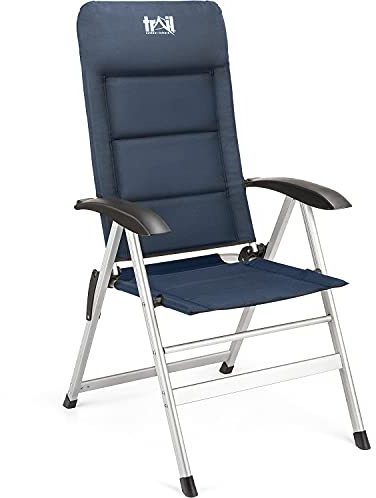 Trail Folding Reclining Camping Chair, 7 Positions, Navy Blue | Durable Soft-Touch Poly-Weave Fabric, Padded Seat, Backrest & Headrest, Lightweight Aluminium Frame, 150kg Capacity