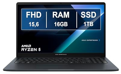Notebook ASUS ExpertBook 15,6 AMD Ryzen 5 R5-150 14ª Gen fino a 5GHz, 16GB RAM DDR5, 1TB SSD, Win11 Pro, Tastiera Retroilluminata, QWERTY, Fingerprint