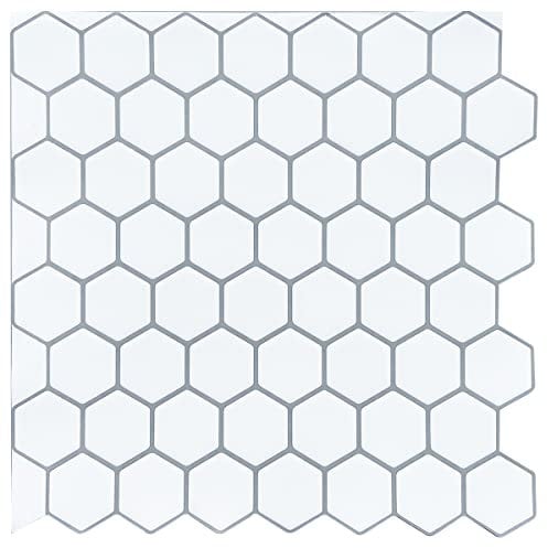 WoStick Peel and Stick on Tiles 10-Sheets, 3D Hexagon Self Adhesive Wall Tiles, Splashback for Home Kitchen Bathroom (12X12'')