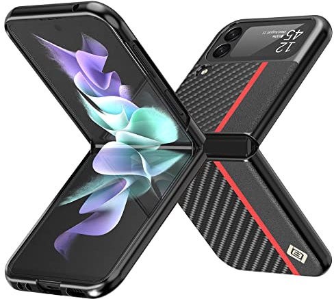 ZTOFERA Kompatibel mit Samsung Galaxy Z Flip 3 5G Hülle, Carbon Fiber Harte PC Bumper Slim Case Cover Stoßfest Kratzfest Schutzhülle für Samsung Galaxy Z Flip 3 5G, Schwarz