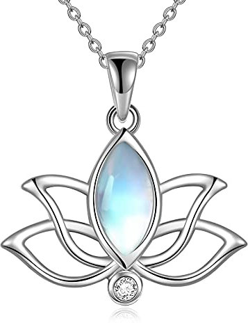 YFN Mondstein Halskette für Frauen Sterling Silber Lotus Blume Anhänger Halskette Schmuck Geschenke für Frauen Mädchen